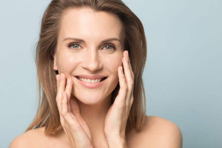 Woman after anti-wrinkle injections treatment
